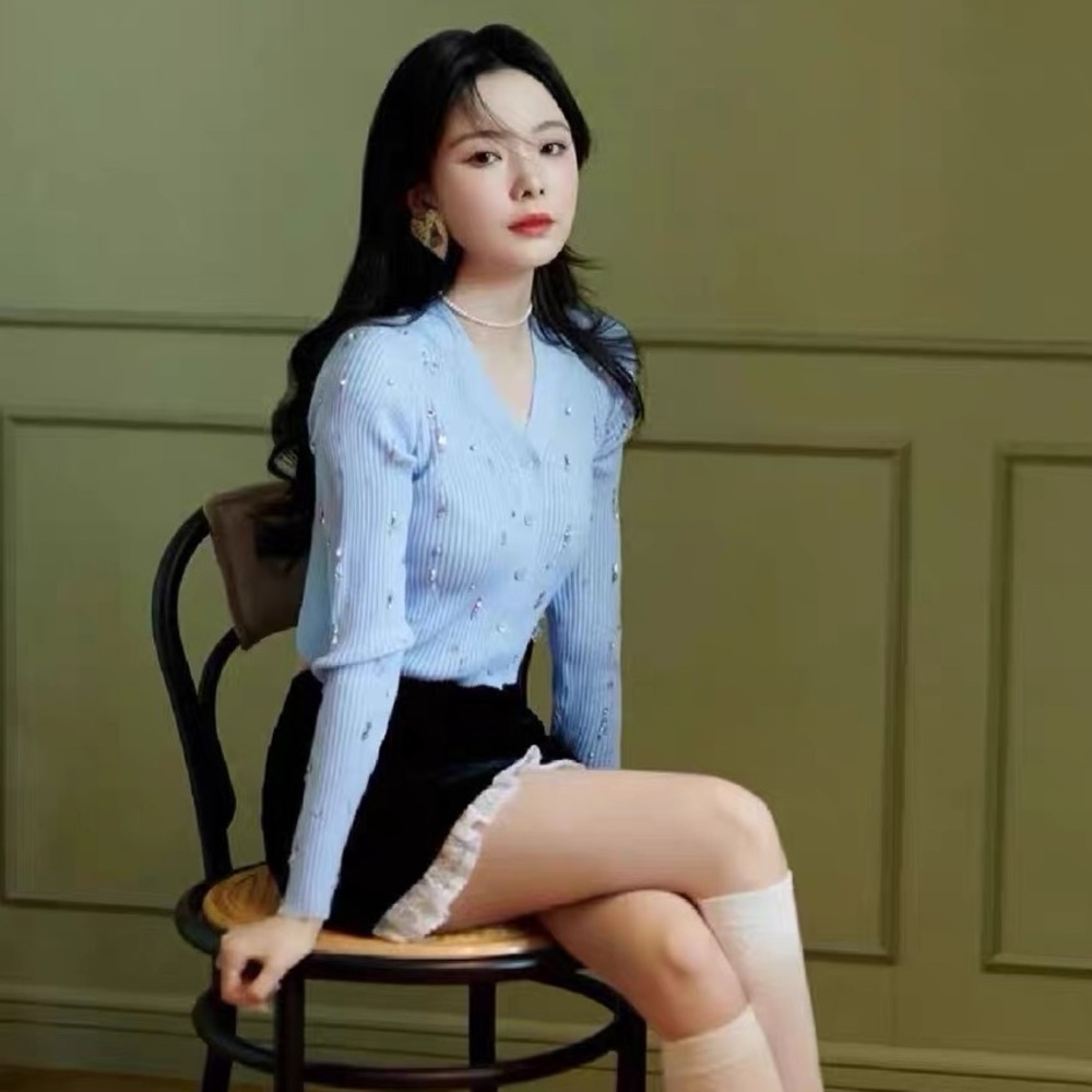 Authentic Miu Miu Pastel Blue Embellished Cardigan - Picture 5 of 6